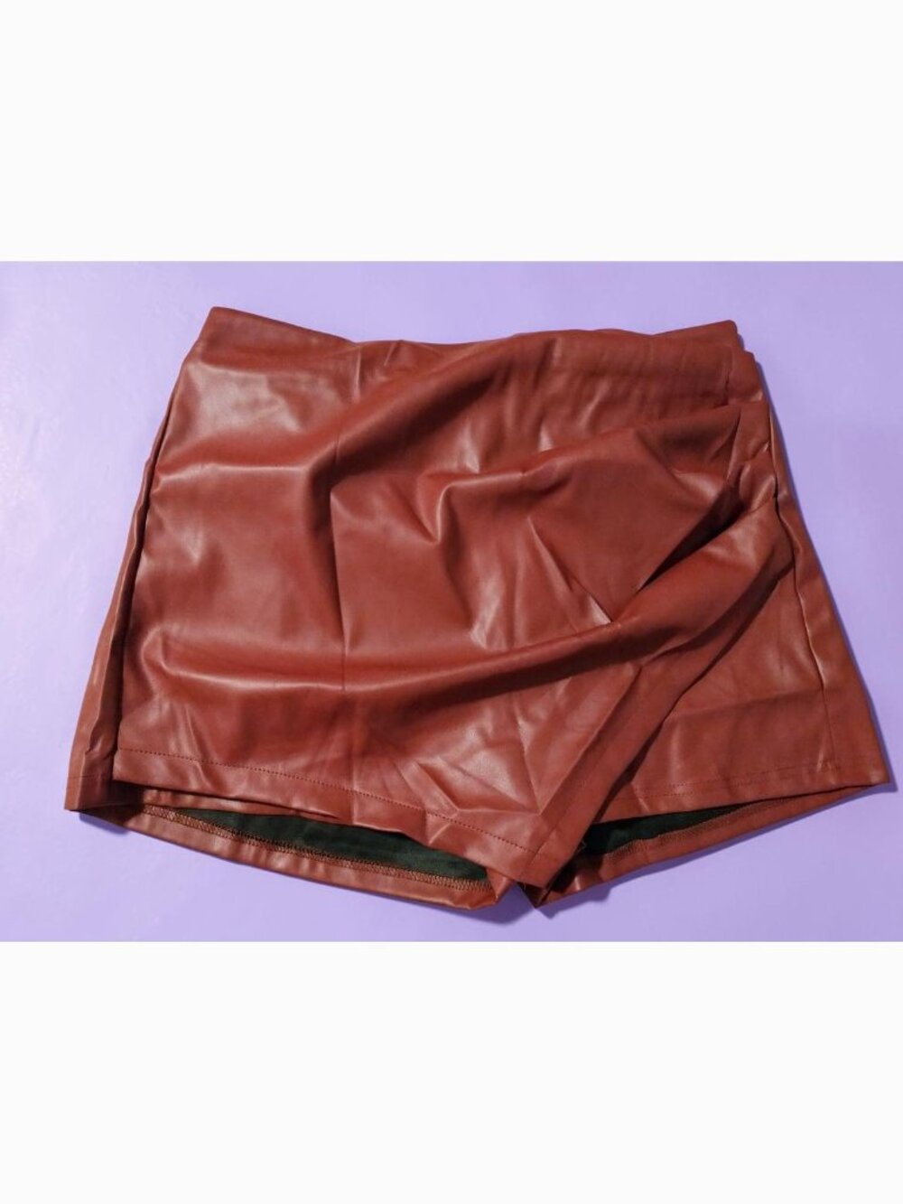 Faux Leather Ruched Asymmetrical Mini Skort - Picture 7 of 7
